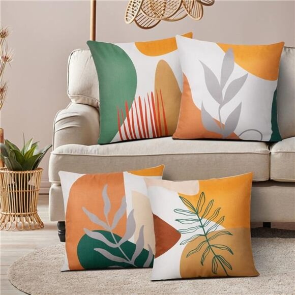 Modern Abstract Boho Throw Pillow Covers 18x18Set of 4Burnt Orange Pillow Covers - Picture 4 of 6